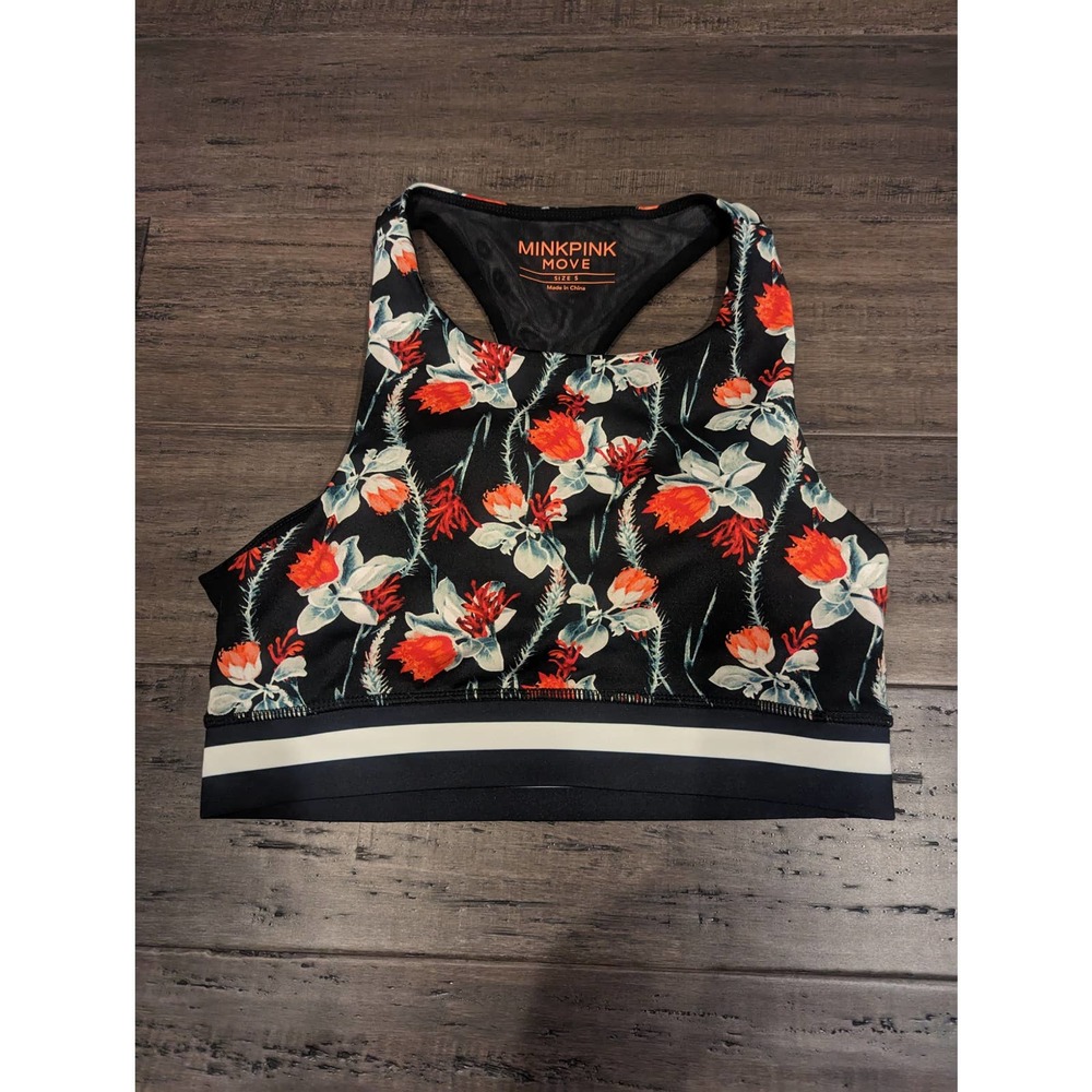 MinkPink Move Floral Mesh Sports Bra, Size Small